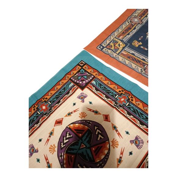 1980s Native American Wamcraft USA Bandana Hankie Scarf Lot 2 Thunderbird READ - Picture 4 of 11
